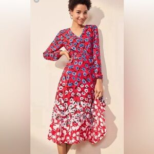 Ann Taylor Red and Blue Floral Midi Dress